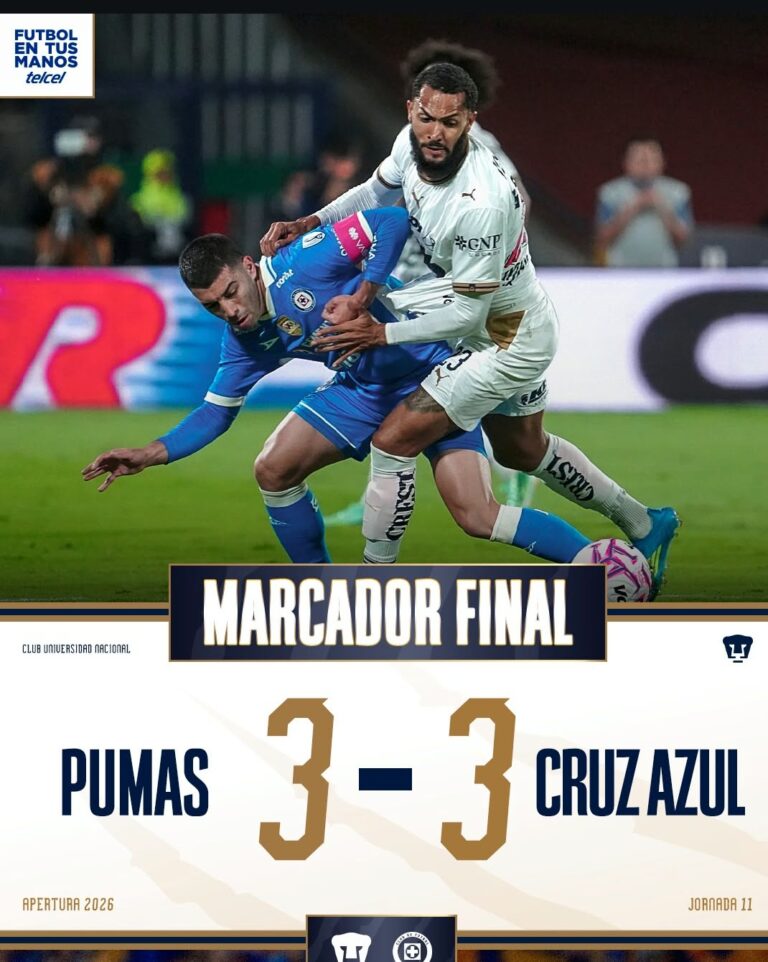 Pumas y Cruz Azul firman un empate con seis goles en CU